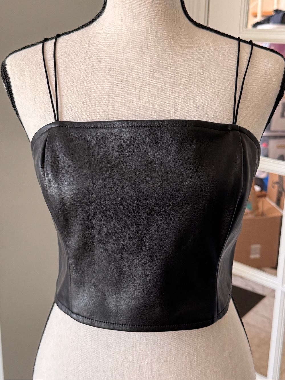 Hollister black faux leather corset crop top M Edgy Y2K Goth Biker Festival Club